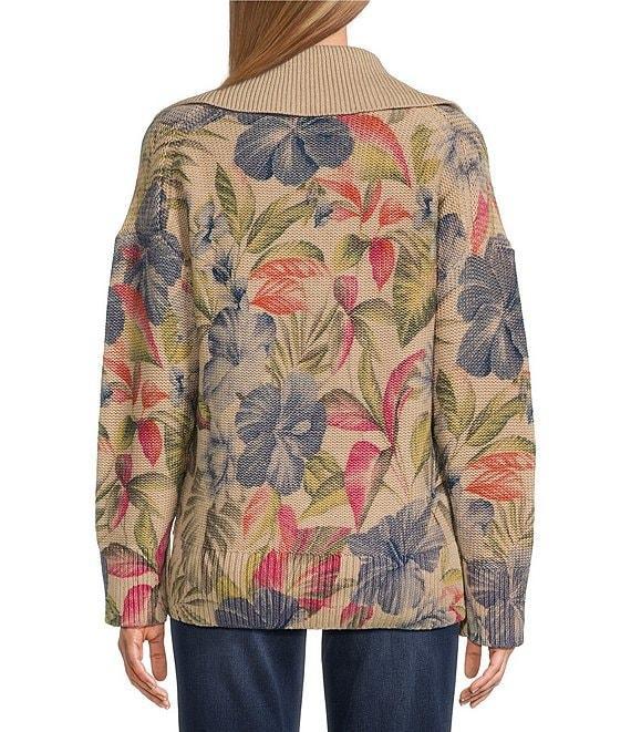 Tommy Bahama La Botanica Knit Tropical Print Johnny Collar Long Sleeve Sweater Product Image