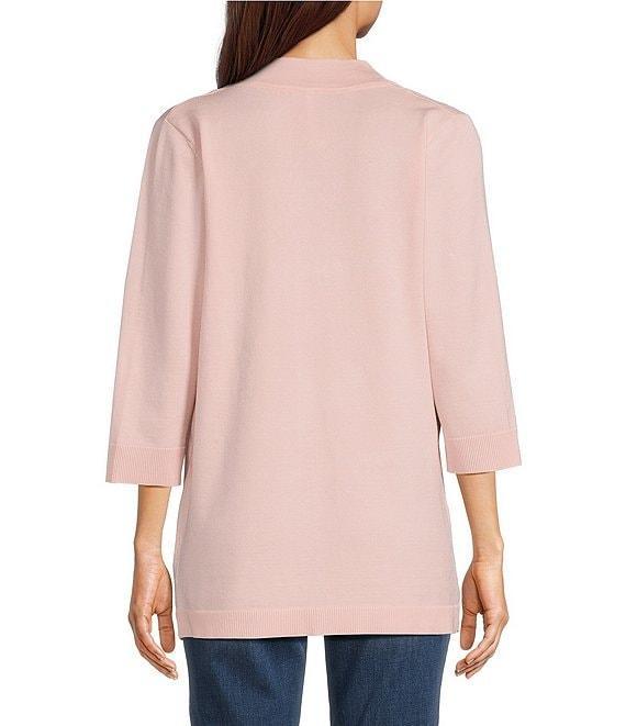 Leo & Nicole Ribbed Knit 3/4 Sleeve Open-Front Cardigan Product Image