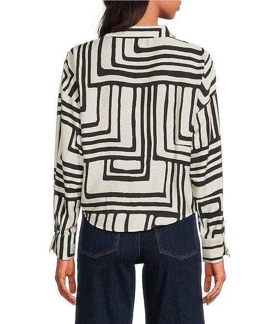 Lucy Paris Rue Geometric Print Collared V-Neck Tie Front Button Front Coordinating Top Product Image