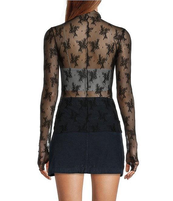 Free People Lady Lux Jacquard Sheer Mock Neck Long Sleeve Layering Top Product Image