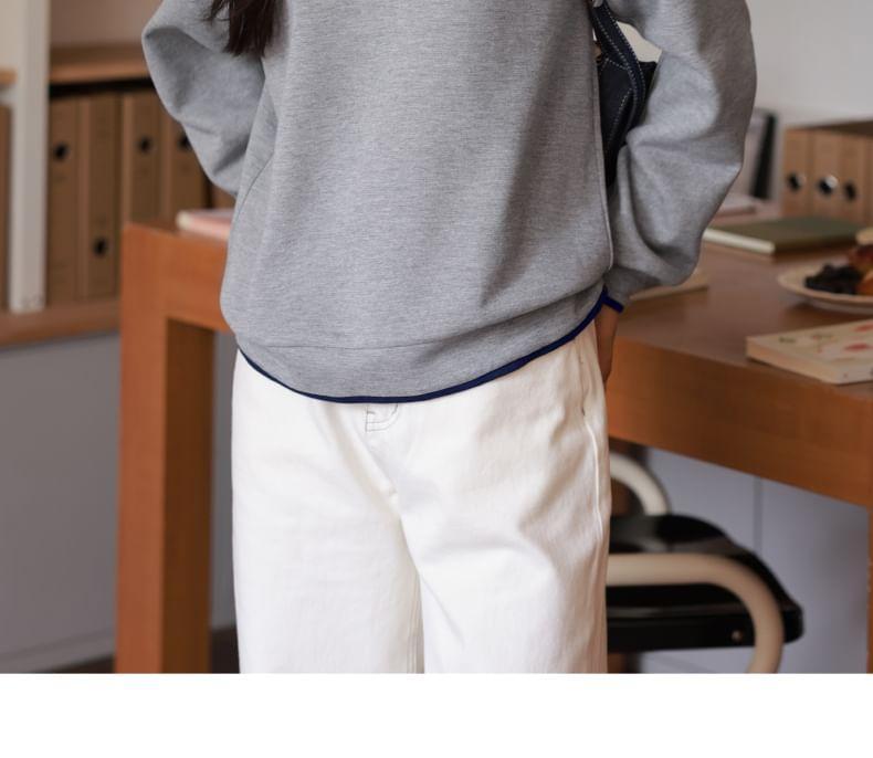 V-Neck Mock Two-Piece Contrast Trim Sweatshirt Product Image