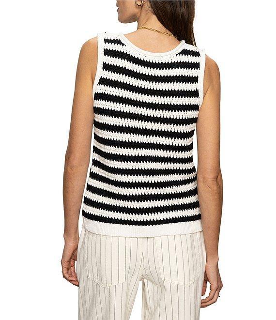 Sanctuary Stripe Print Crew Neck Sleeveless Hand Crochet Shell Product Image
