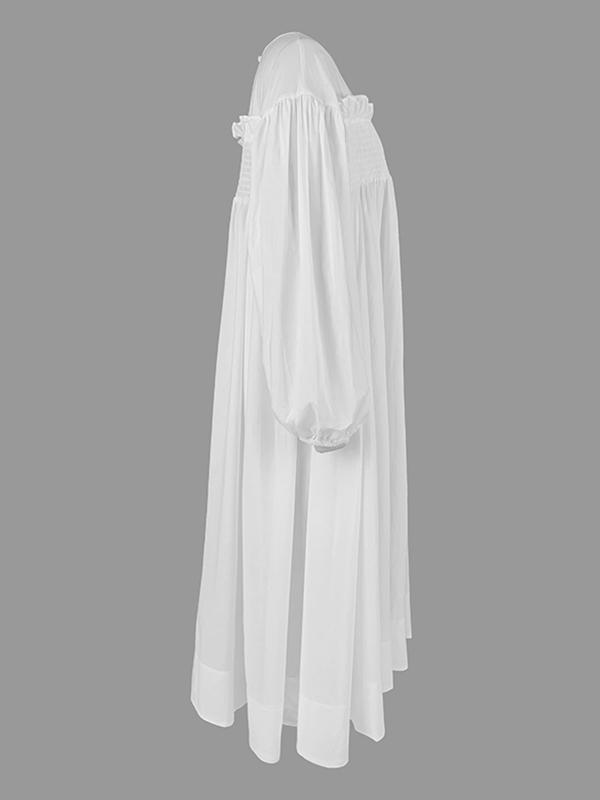A-Line Long Sleeves Mesh Pleated See-Through Solid Color Split-Joint Round-Neck Midi Dresses Product Image