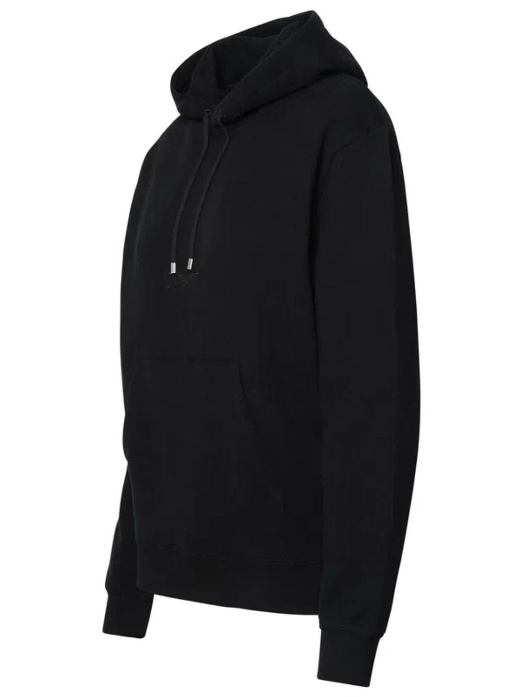 SAINT LAURENT Logo Hooded Cotton Sweatshirt In Black Product Image