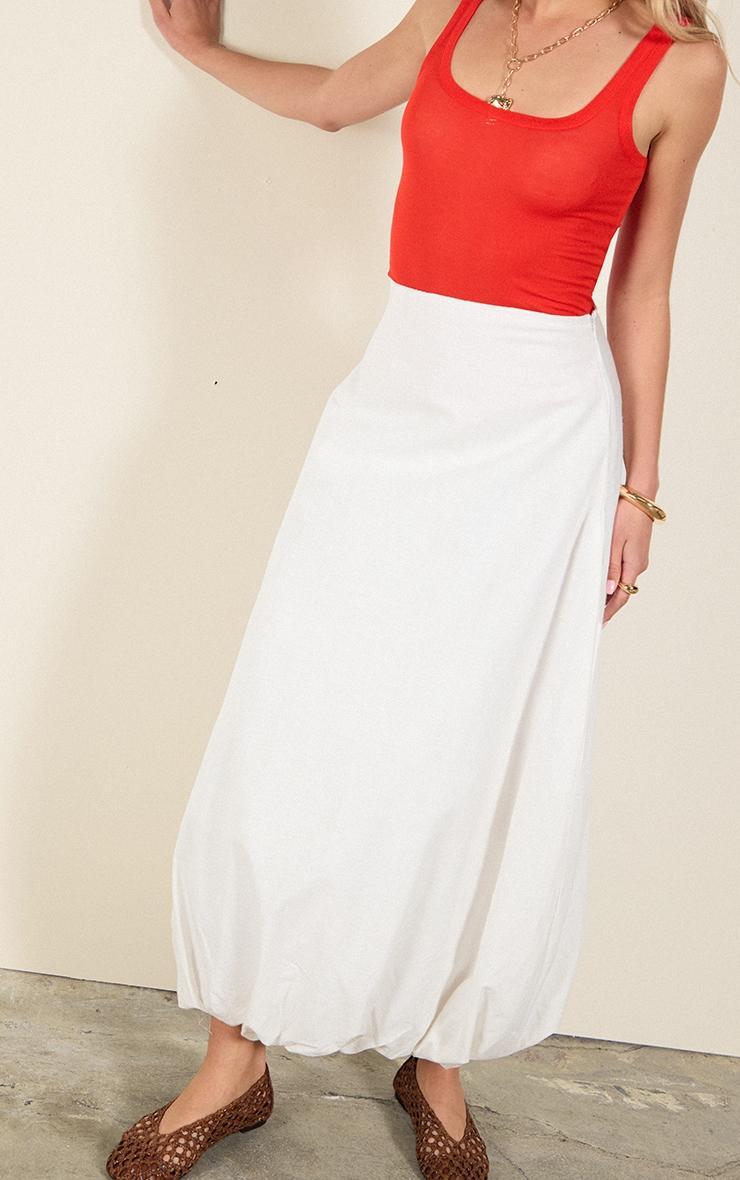 White Cotton Puffball Maxi Skirt Product Image