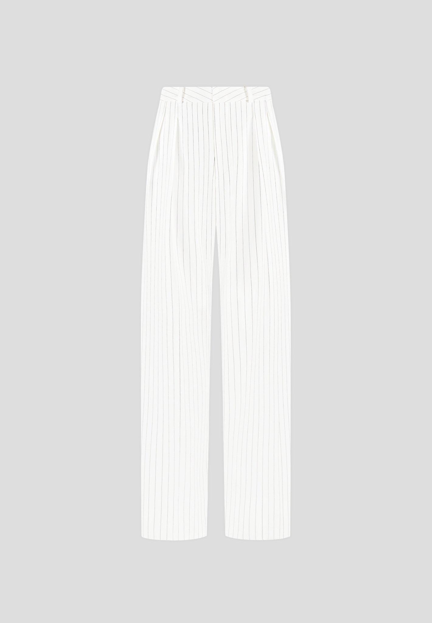 Julie - Pinstripe Twin Pleat Tailored Trousers - White Female Product Image