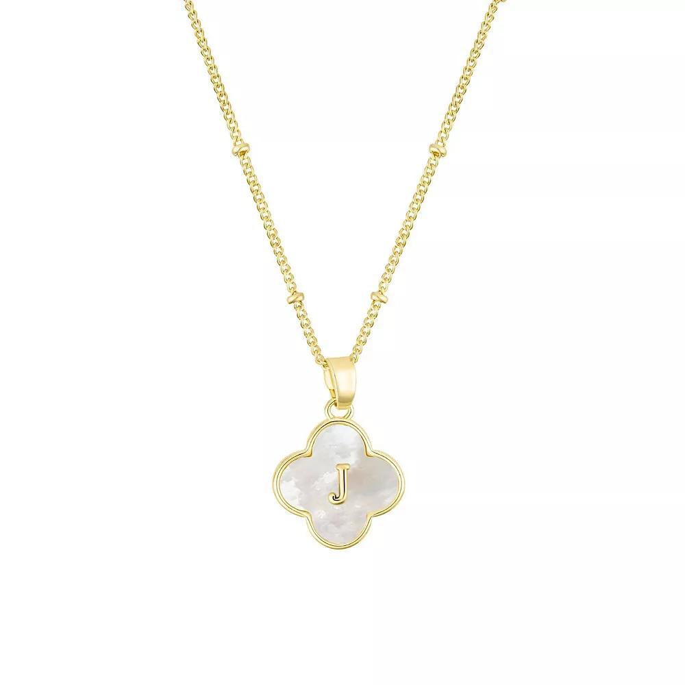Adornia 14k Gold Plated Mother-of-Pearl Initial Clover Necklace, Womens Product Image