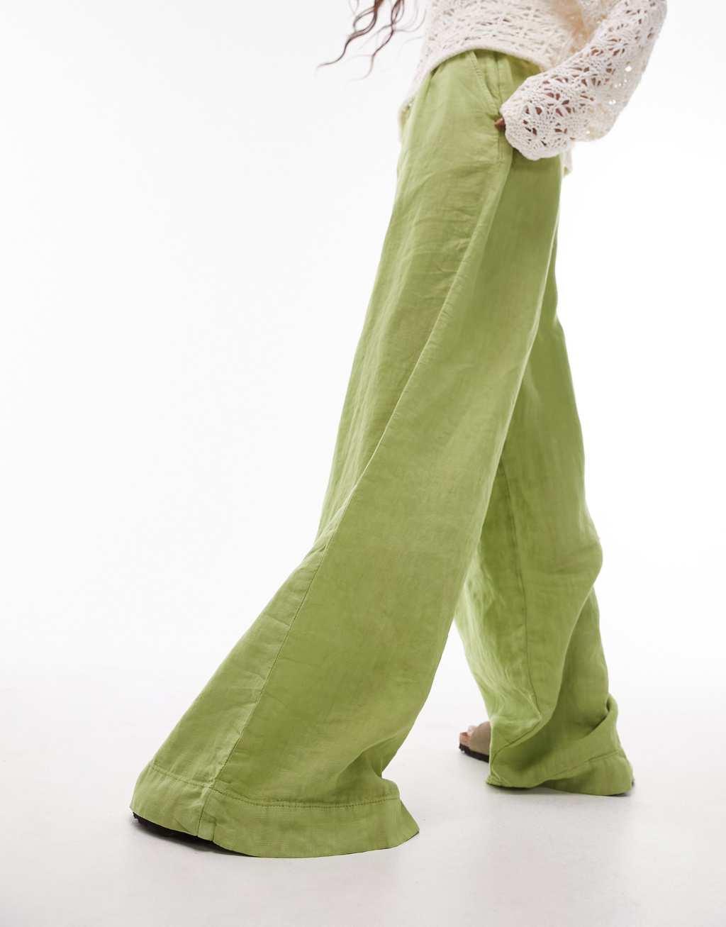 Topshop super wide leg pleated linen pants Product Image