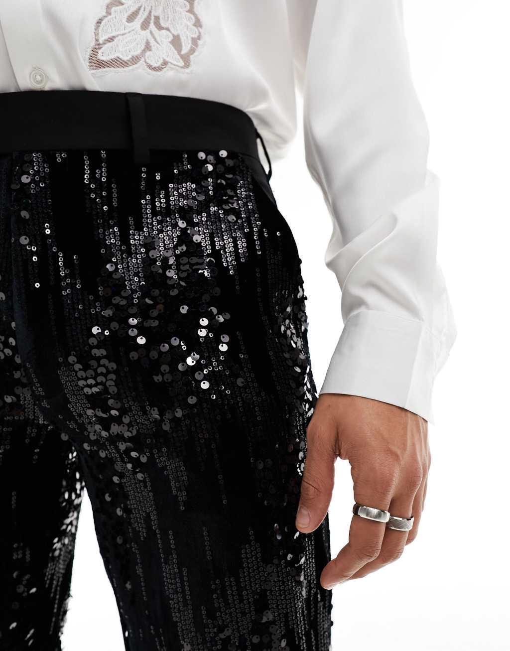 ASOS DESIGN slim scattered sequin suit pants Product Image