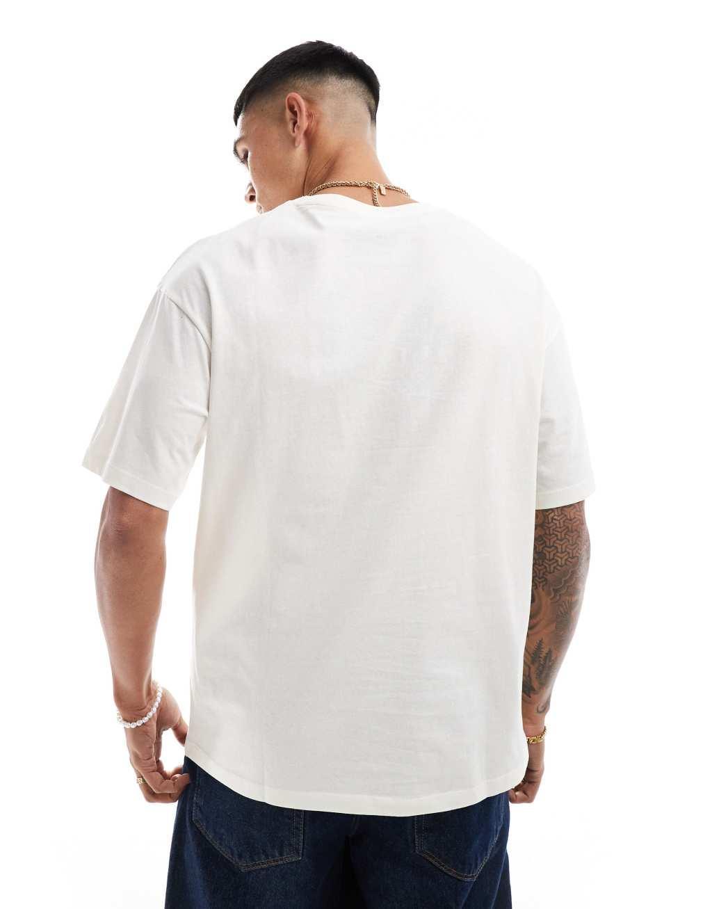 Jack & Jones oversized crane chest print t-shirt in white Product Image