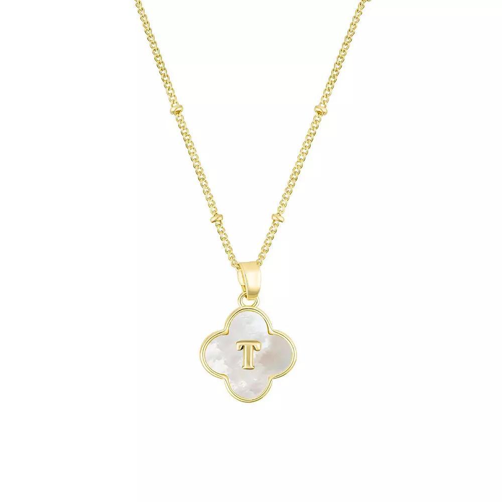 Adornia 14k Gold Plated Mother-of-Pearl Initial Clover Necklace, Womens Product Image