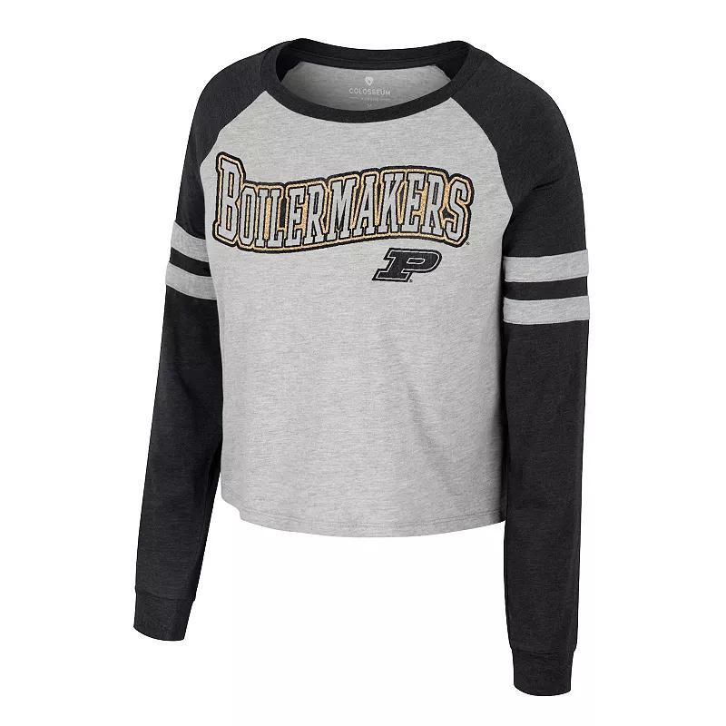 Women's Colosseum Heather Gray Purdue Boilermakers I'm Gliding Here Raglan Long Sleeve Cropped T-Shirt, Size: XL, Grey Product Image