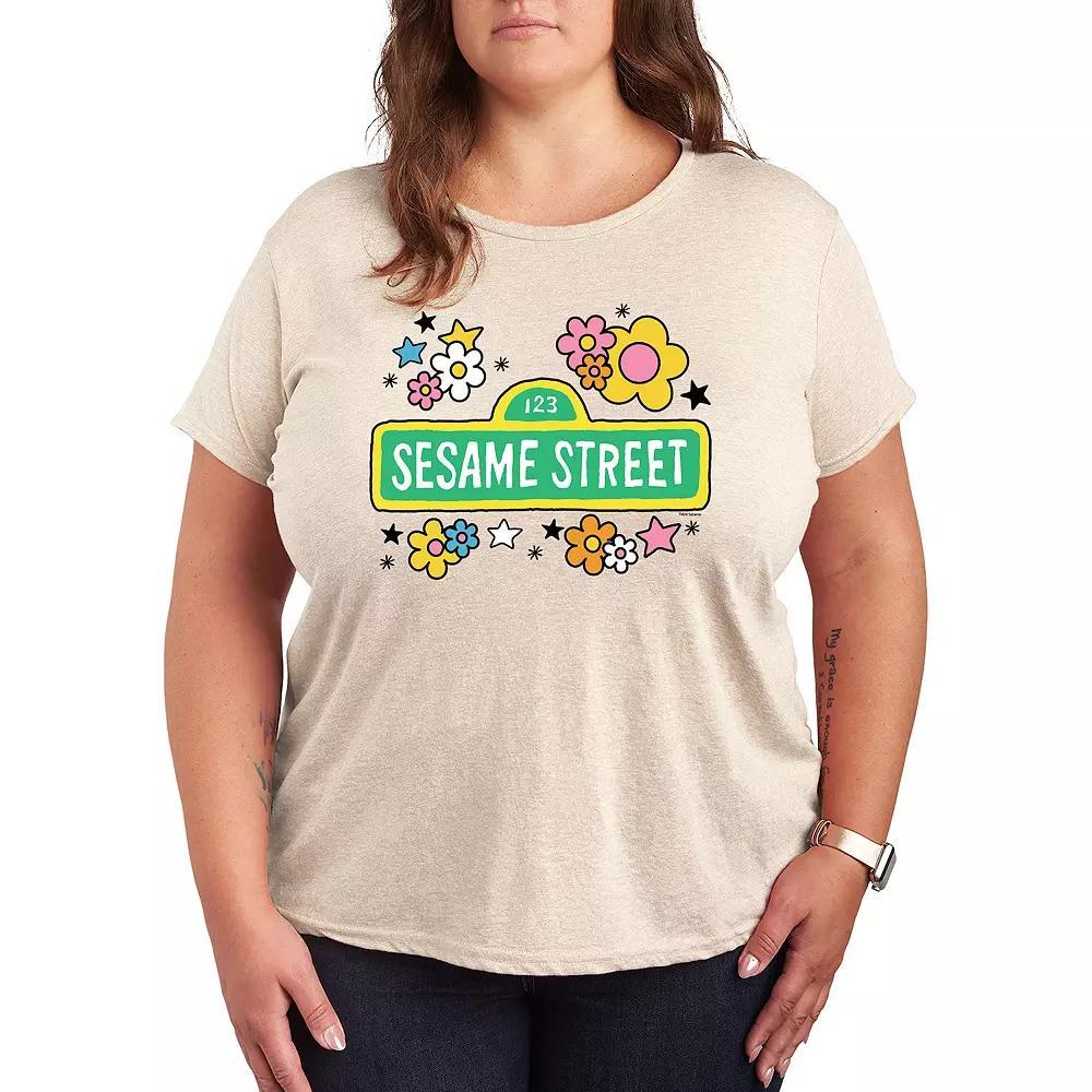 Plus Sesame Street Vintage Logo Graphic Tee, Womens Grey Gray Product Image