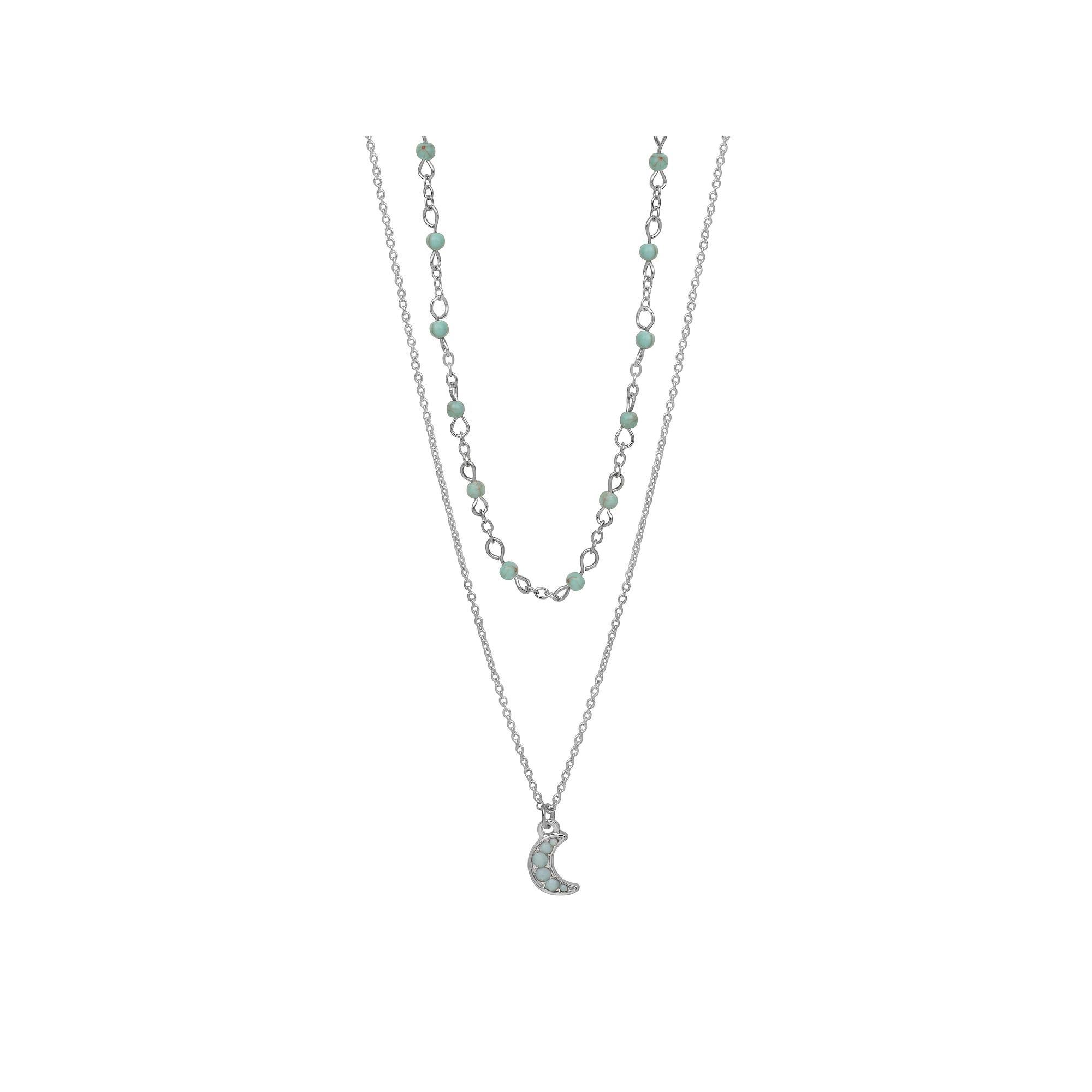 LC Lauren Conrad Silver Tone Two Row Crescent Moon Pendant Necklace, Women's, Blue Product Image