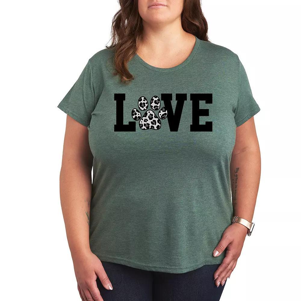 Plus Love Pawprint Snow Leopard Graphic Tee, Womens Grey Green Product Image