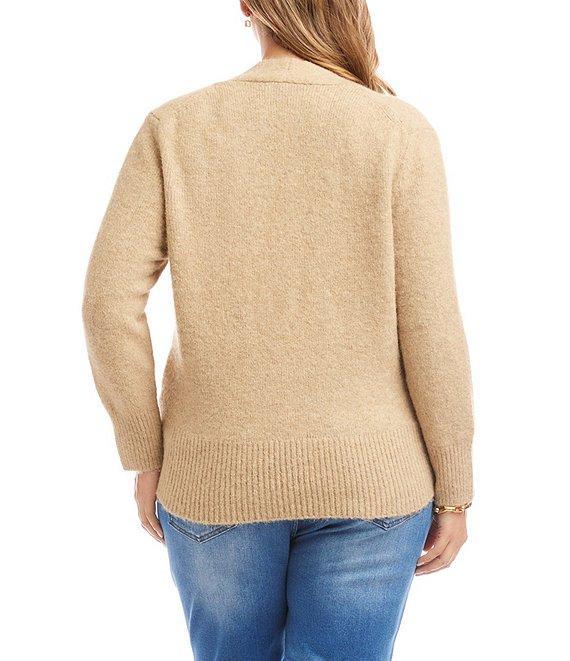 Karen Kane Plus Size Surplice V-Neck Long Sleeve Crossover Faux Wrap Knit Top Product Image