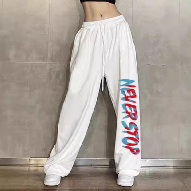 Drawstring Waist Lettering Print Wide Leg Sweatpants Product Image