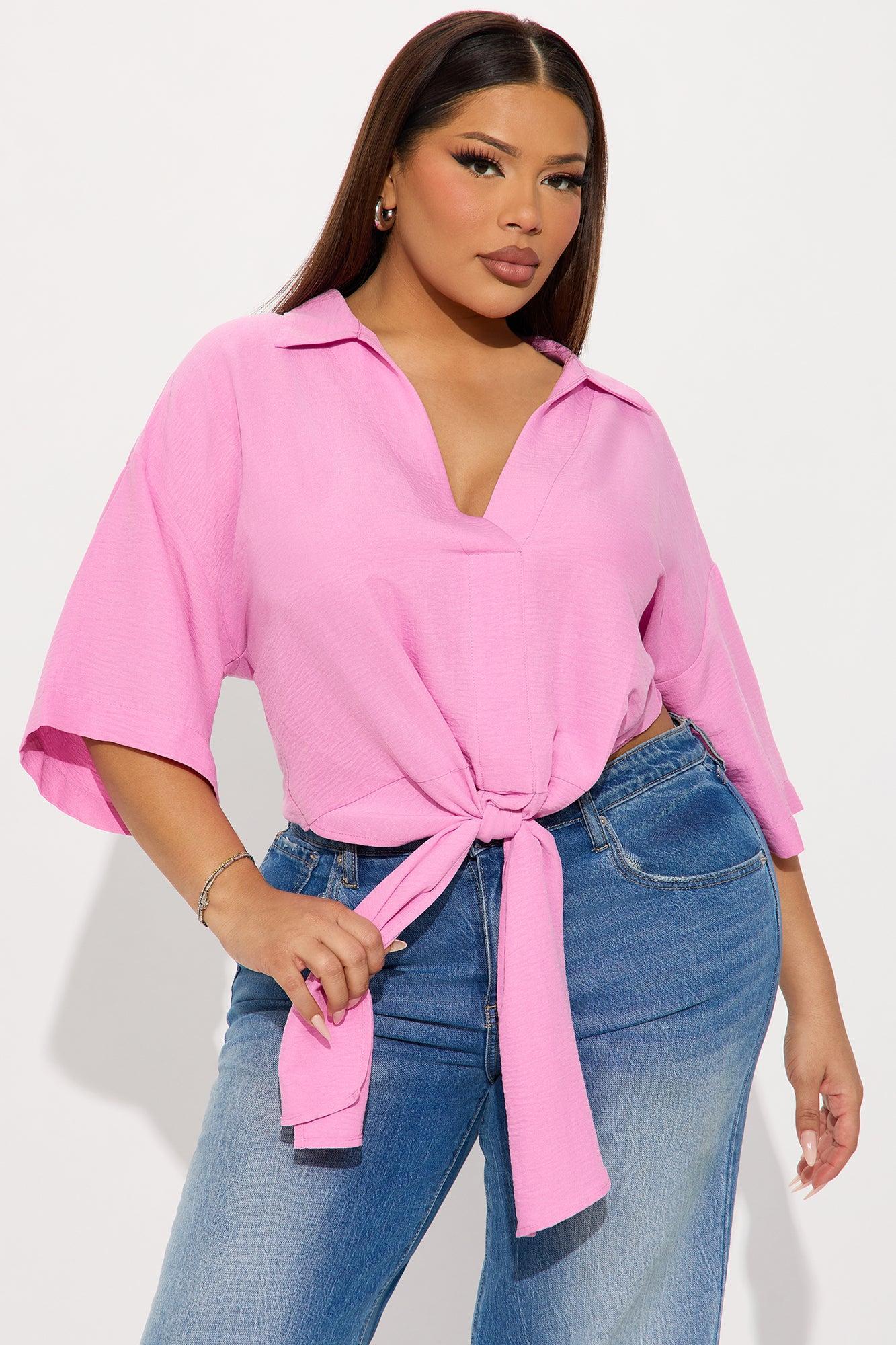 Coastal Vibe Tie Front Top - Pink Product Image