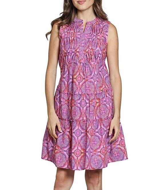 APNY Woven Printed Mandarin Collar Sleeveless A-Line Dress Product Image