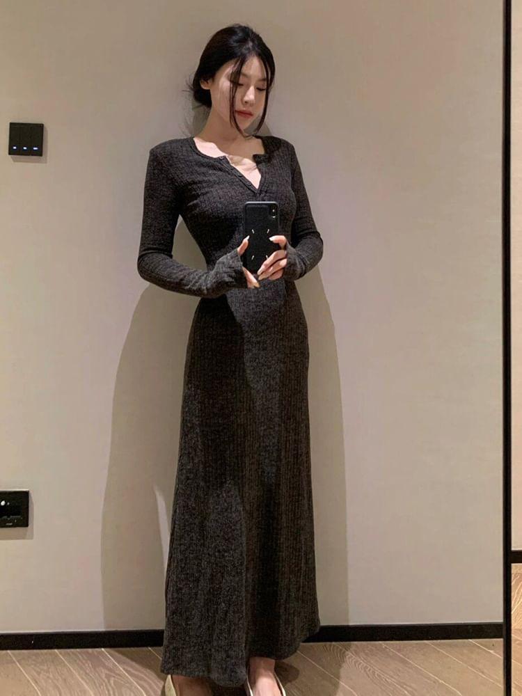 Henley Plain A-Line Dress Product Image