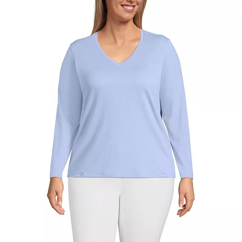 Plus Size Lands' End Long Sleeve Relaxed-Fit Supima Cotton V-Neck Tee, Women's, Size: 3XL, Black Product Image