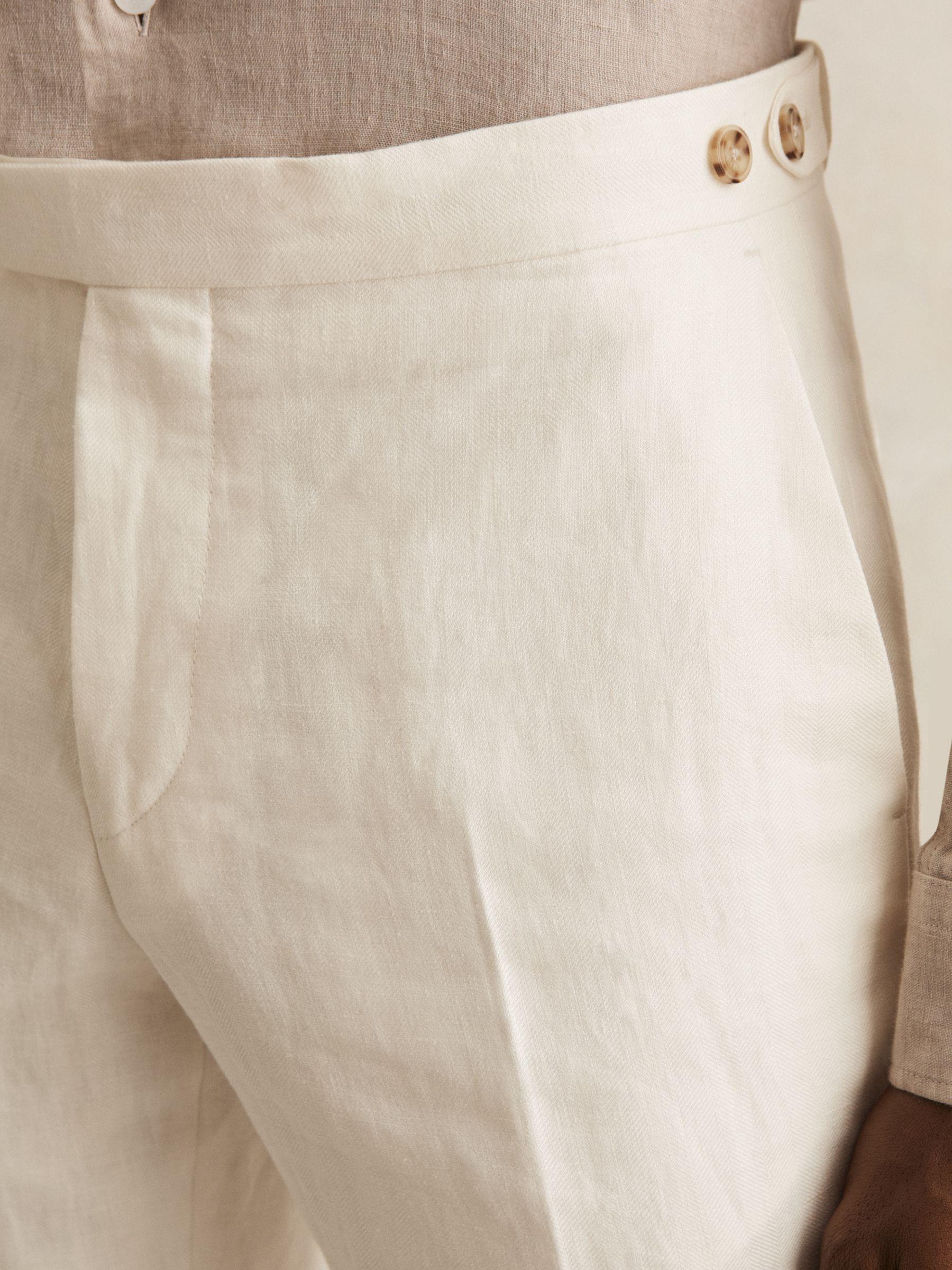 Linen Double-Breasted Suit Blazer Slim-Fit in Herringbone in White Product Image