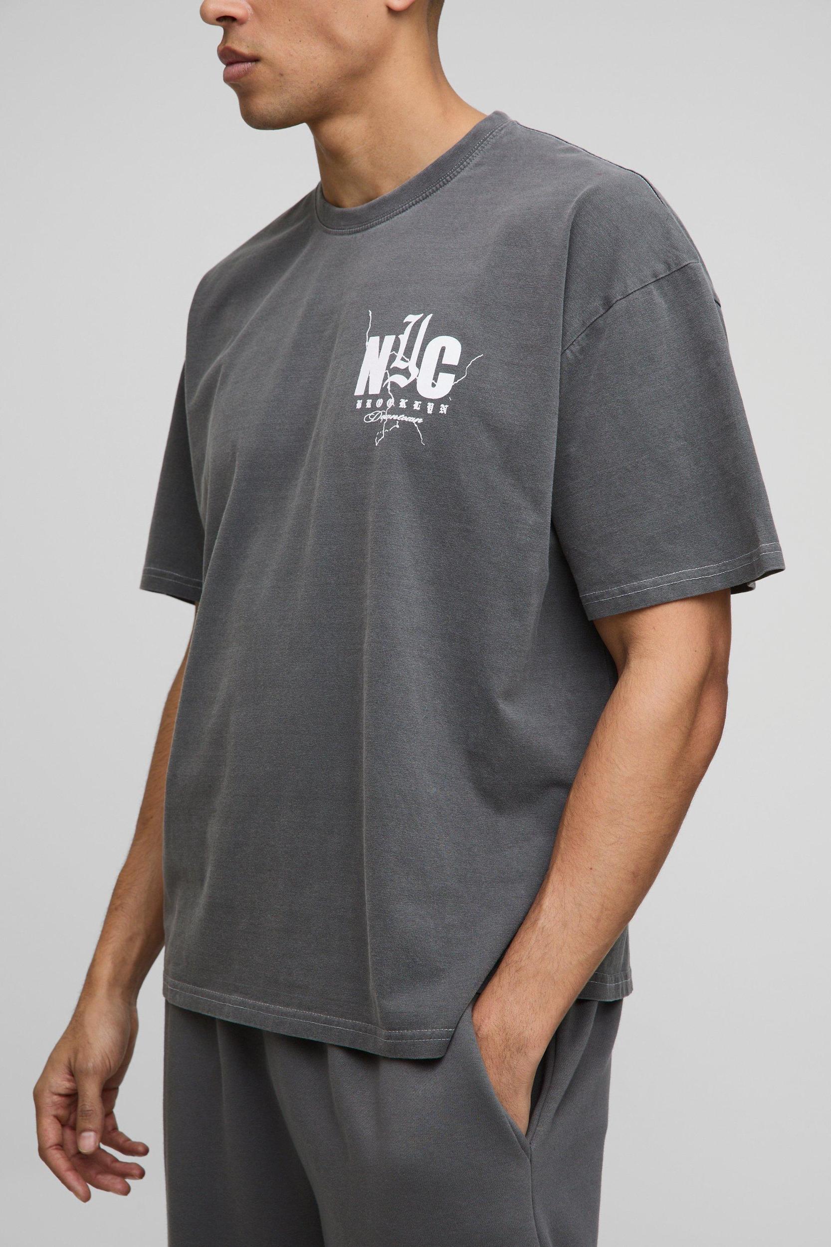 Oversized NYC Bird Print Washed T-Shirt | boohooMAN USA Product Image