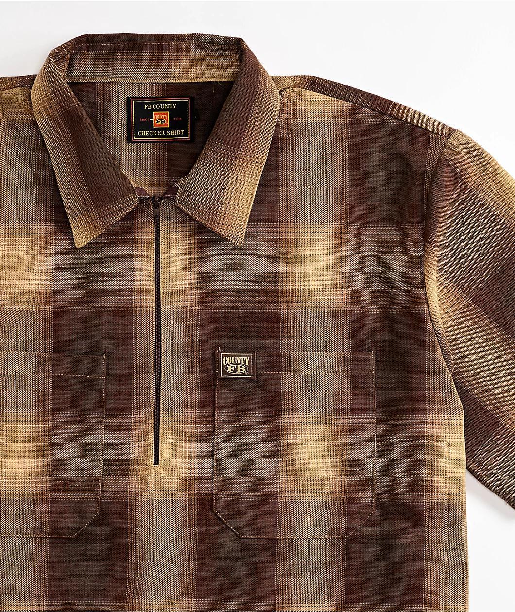FB County Brown Checker Zip Short Sleeve Shirt Product Image