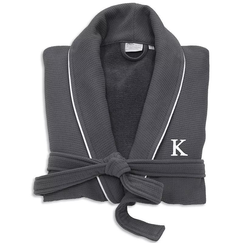 Linum Home Textiles Turkish Cotton Personalized Satin Piped Trim Waffle Terry Gray Bathrobe, Womens Product Image