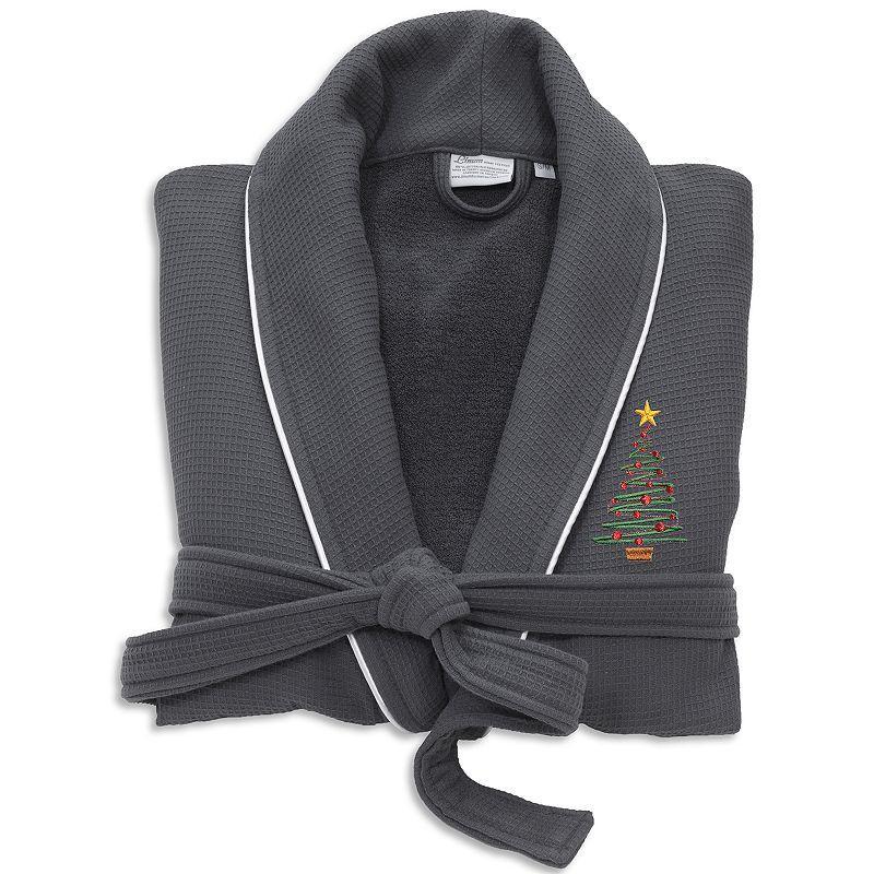 Linum Home Textiles Waffle Terry Embroidered Christmas Tree Bathrobe, Women's, Size: Large/XL, Dark Gray Product Image