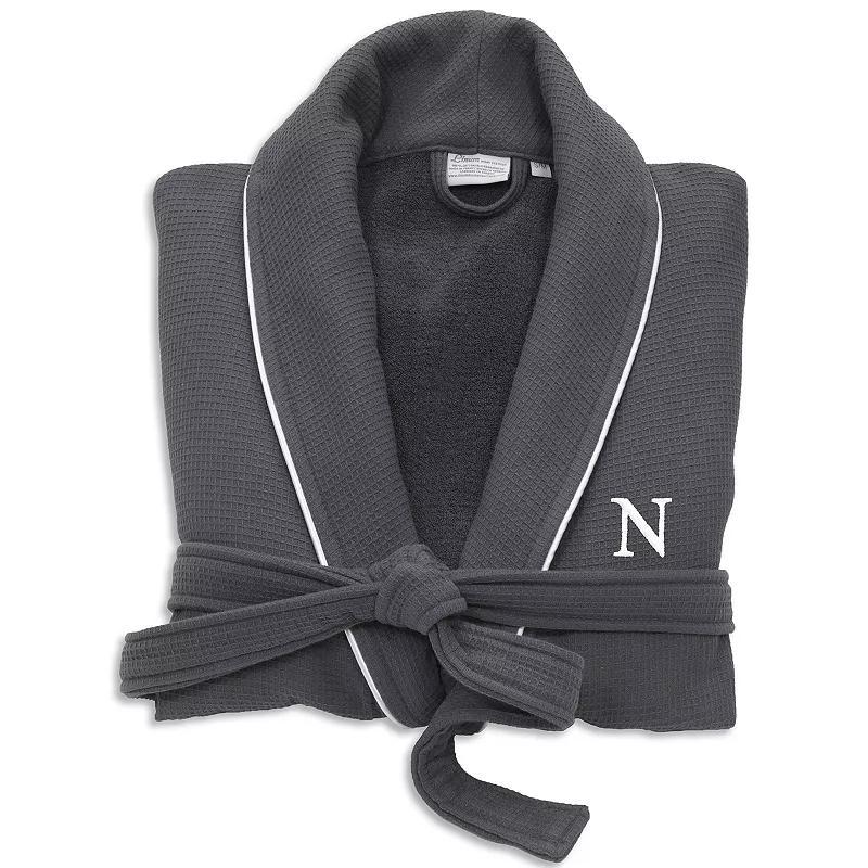 Linum Home Textiles Turkish Cotton Personalized Satin Piped Trim Waffle Terry Gray Bathrobe, Womens Product Image