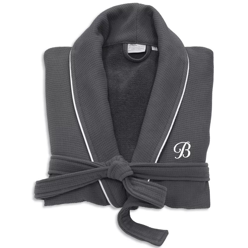 Linum Home Textiles Turkish Cotton Personalized Satin Piped Trim Waffle Terry Gray Bathrobe, Womens Product Image
