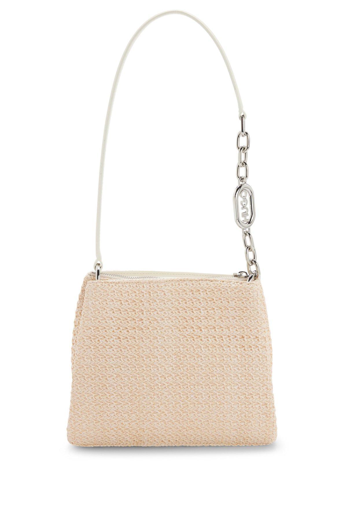 HUGO - Raffia-effect shoulder bag with logo-hardware strap - White Product Image