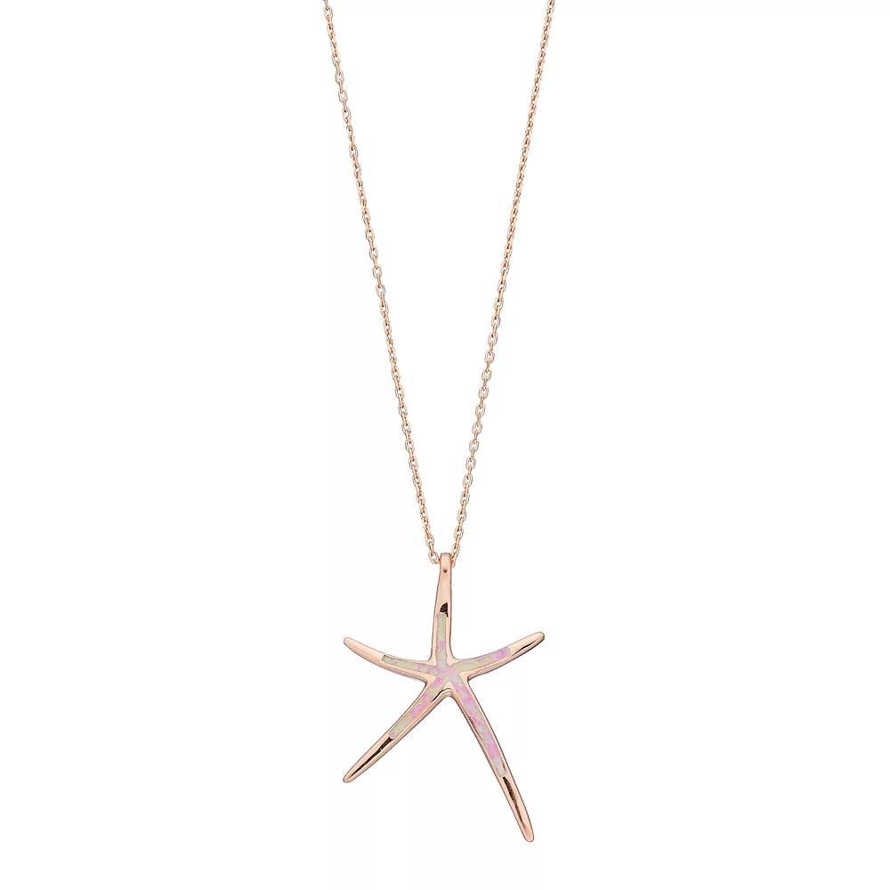 14k Rose Gold Over Silver Lab-Created Pink Opal Starfish Pendant, Women's, Size: 18", Gold Tone Product Image