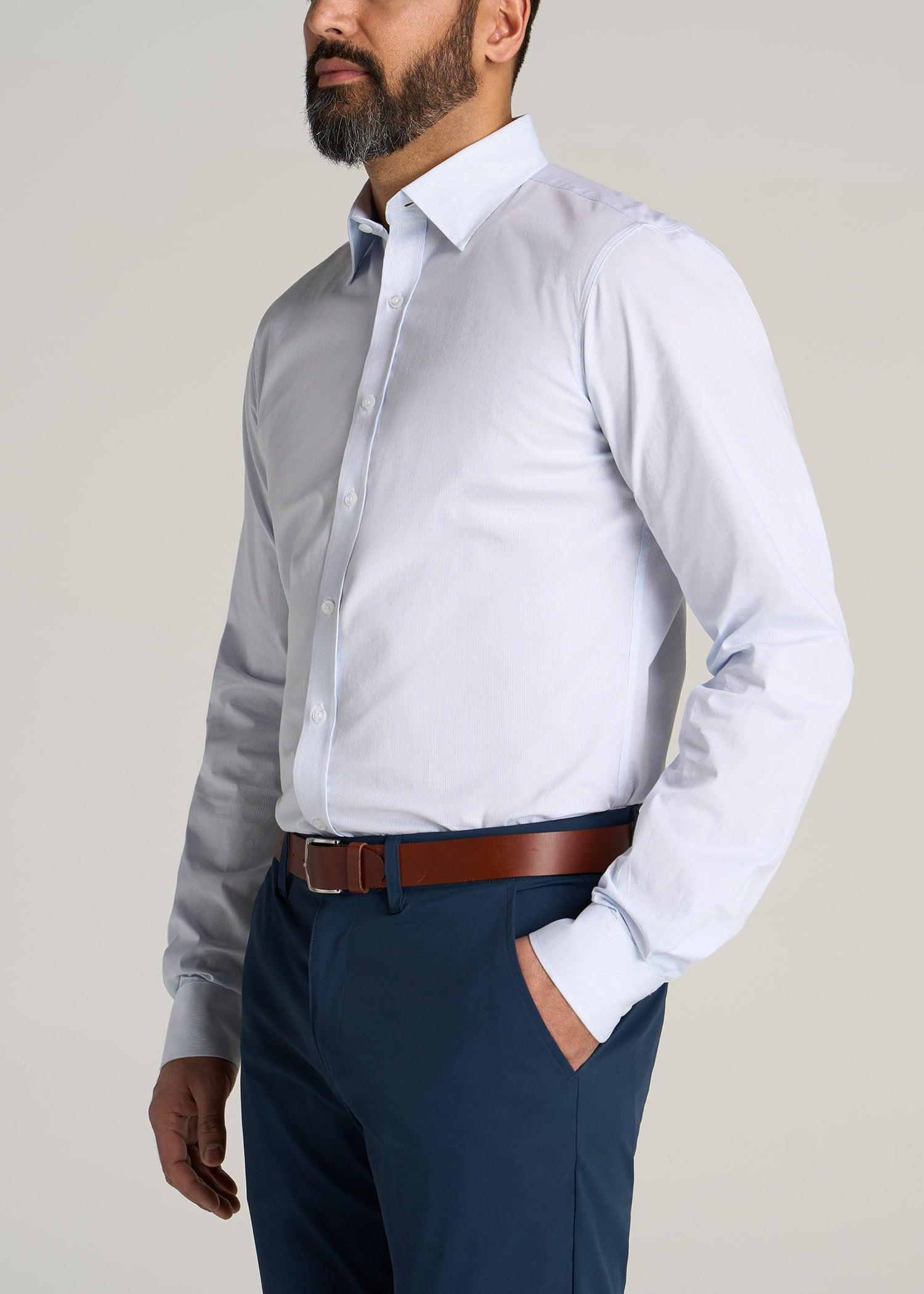 Oskar Button-Up Dress Shirt for Tall Men in Blue Mini Stripe Product Image