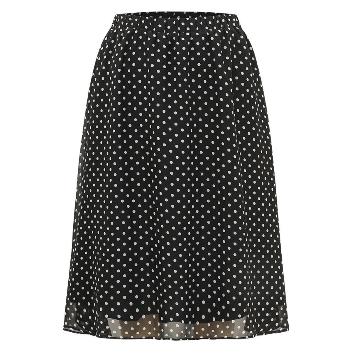 Plus Size Polka Dot Pocket Mesh Elastic Waist Skirt Women Black Office Lined No stretch Pocket Work Skirts BloomChic 26/4X Product Image