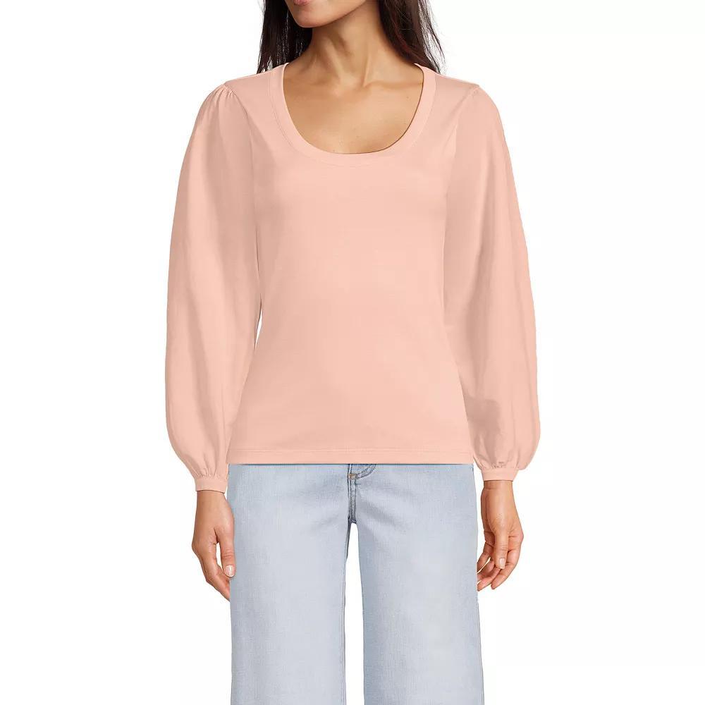Women's Lands' End Supima Interlock Scoopneck Blouson Sleeve Top, Size: Large, Black Product Image
