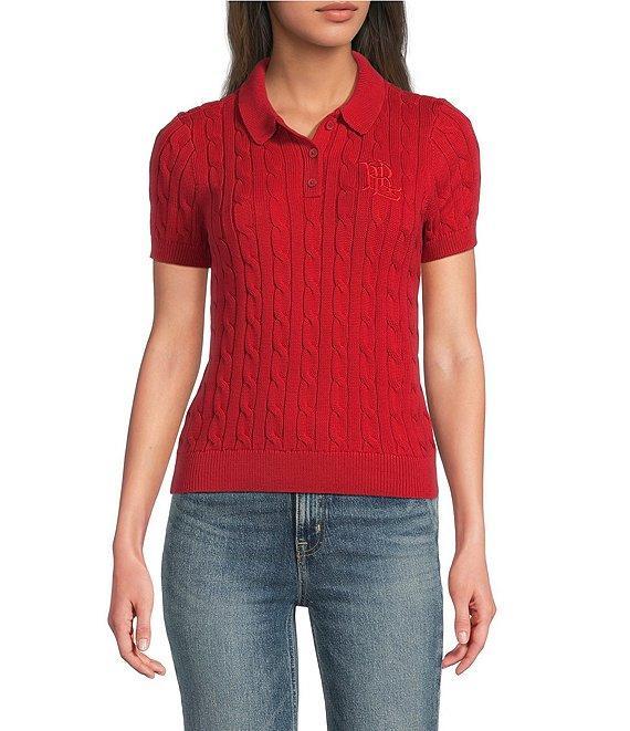 Lauren Ralph Lauren Cable Knit Polo Short Sleeve Top Product Image