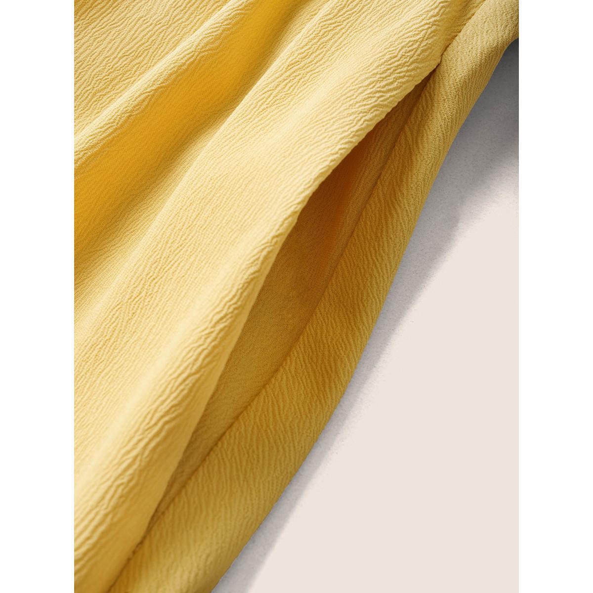 Plus Size Plain Lantern Sleeve Drawstring Square Neck Dress Yellow Women Elegant Non Square Neck Short sleeve Curvy Midi Dress BloomChic 14-16/1X Product Image