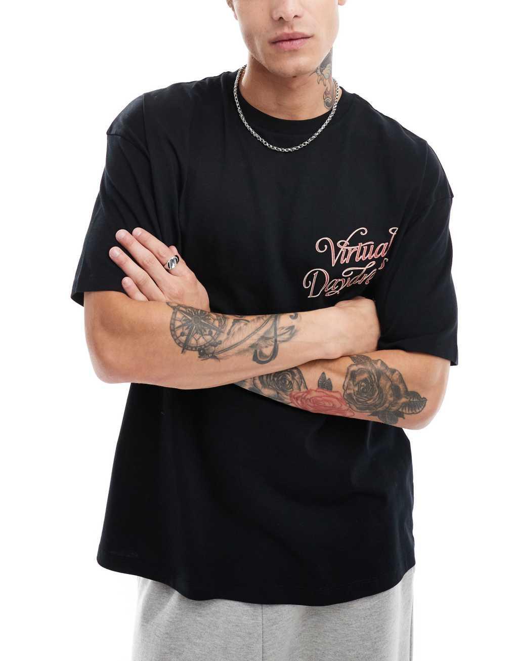 ASOS DESIGN oversized T-shirt in black with front print Product Image