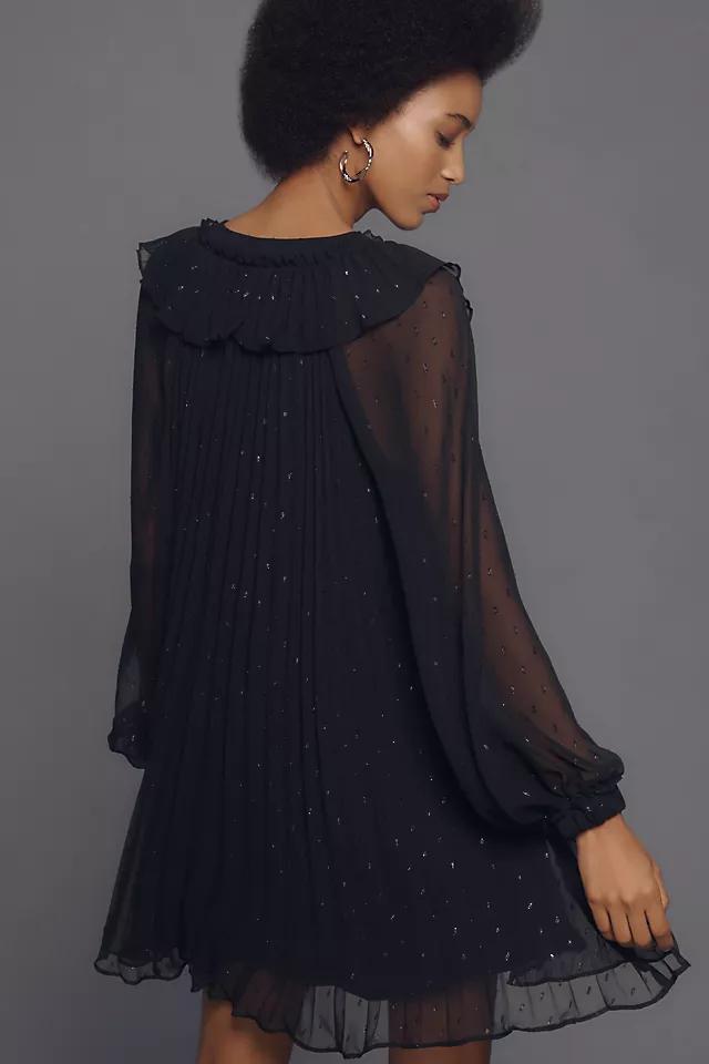 By Anthropologie Long-Sleeve Ruffle Swing Mini Dress Product Image