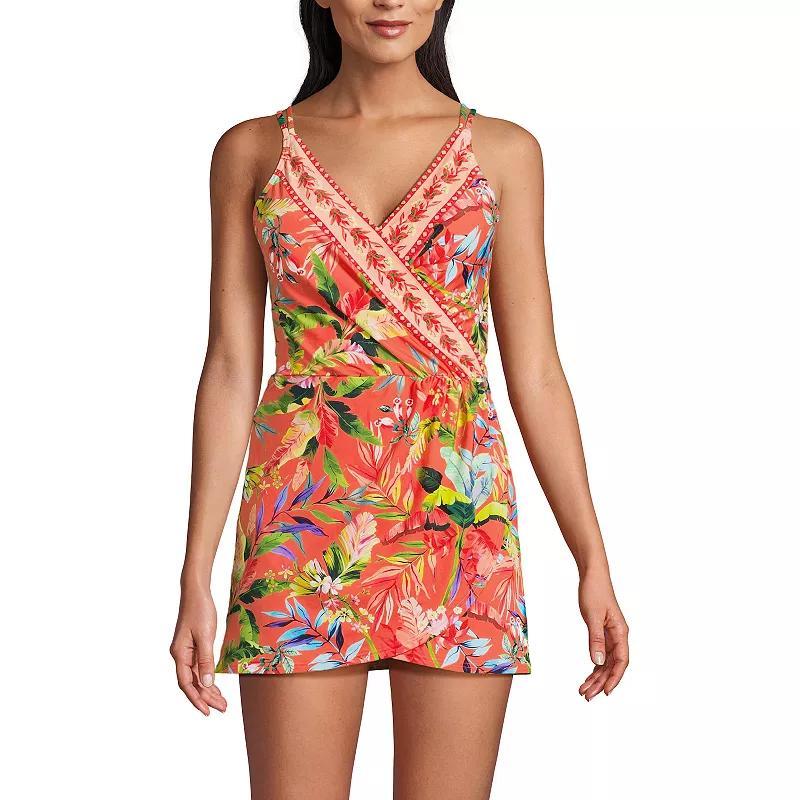 Women's Lands' End V-neck Tulip Wrap One-Piece Swimsuit Dress, Size: Small, Black Product Image