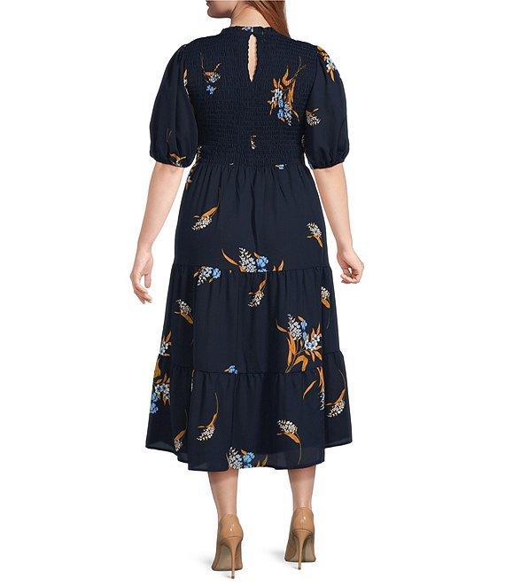 Sugarlips Plus Size Dusk Bloom Floral Smocked Short Sleeve Midi Dress Product Image
