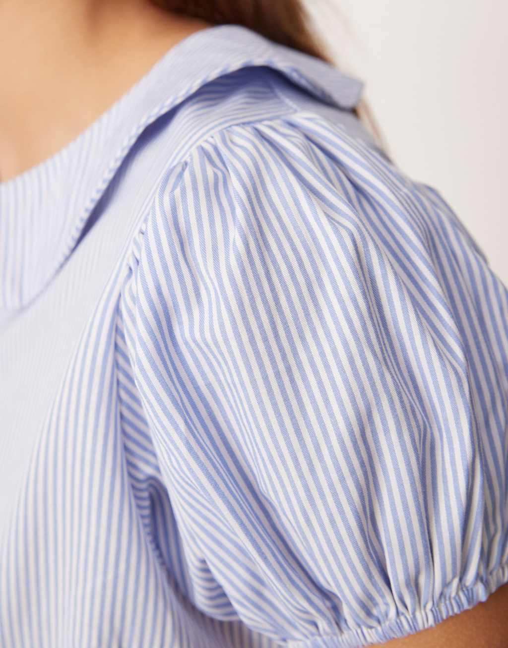 ASOS DESIGN lounge peter pan collar pajama blouse in blue stripe - part of a set Product Image