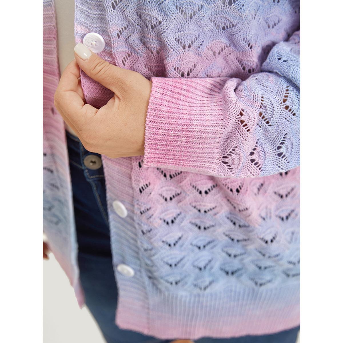 Plus Size Ombre Button Through Hollow Out Cardigan Multicolor Women Casual Loose Long Sleeve Dailywear Cardigans BloomChic 10/M Product Image