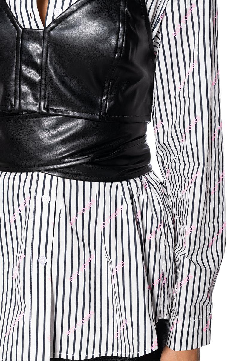 NOT YOURS BRALETTE DETAIL LAYERED BUTTON DOWN BLOUSE Product Image