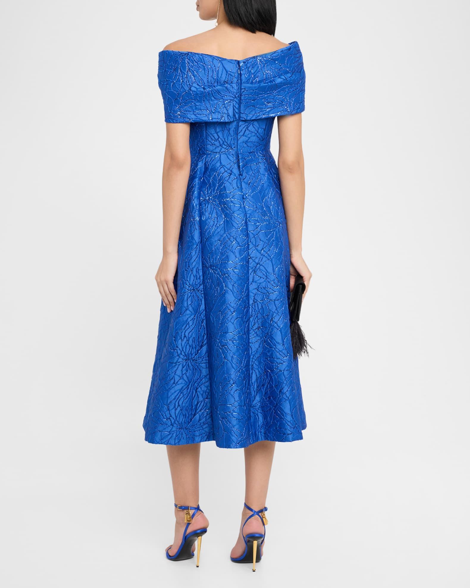 Off-Shoulder Floral Jacquard Midi Dress Product Image
