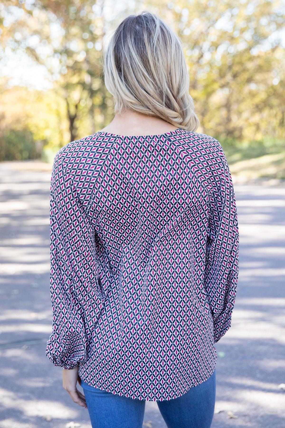 Burgundy Multicolor Geometric Print Top Product Image