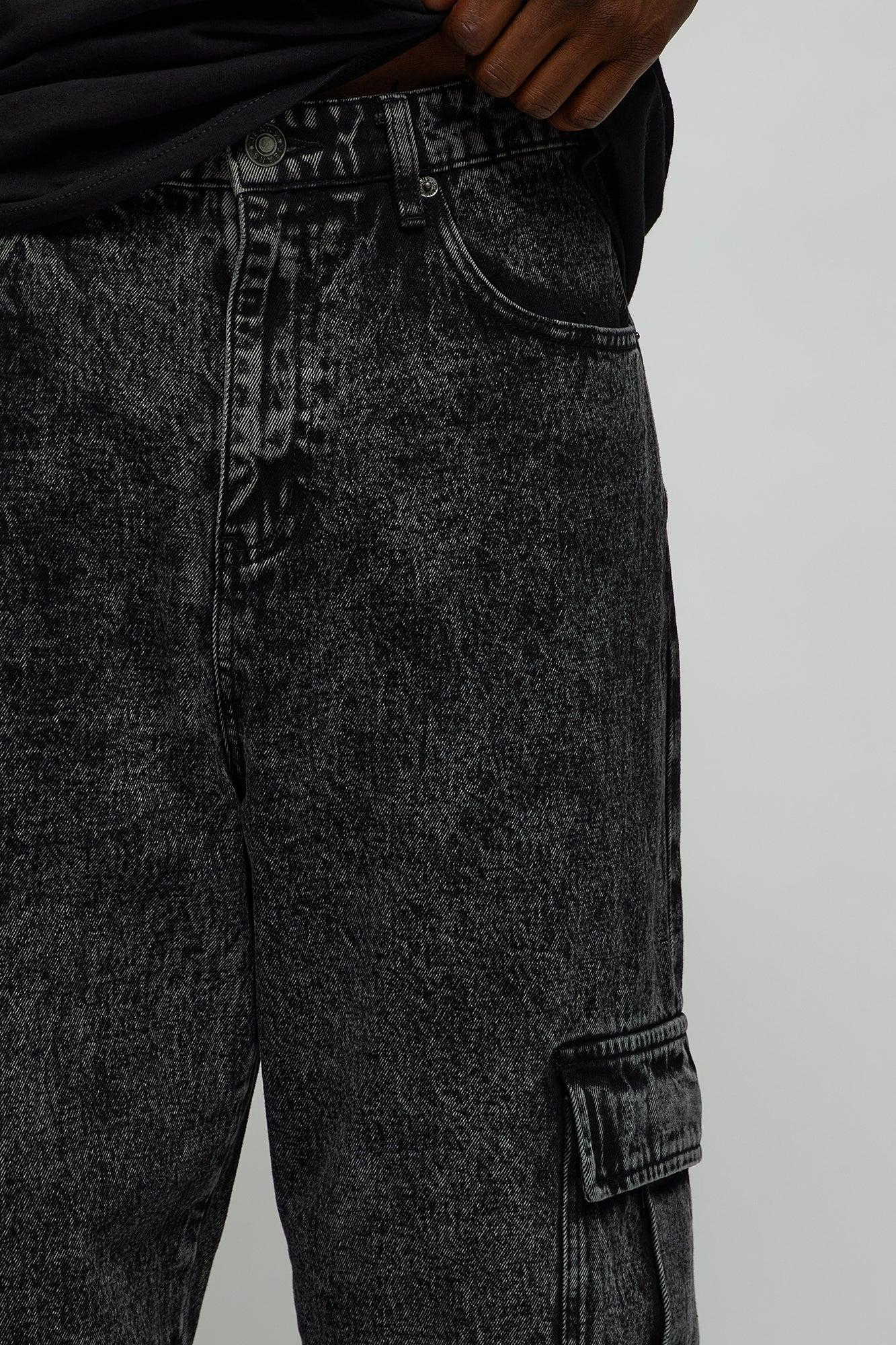 Baggy Minor Panel Cargo Jeans - Black Wash Product Image