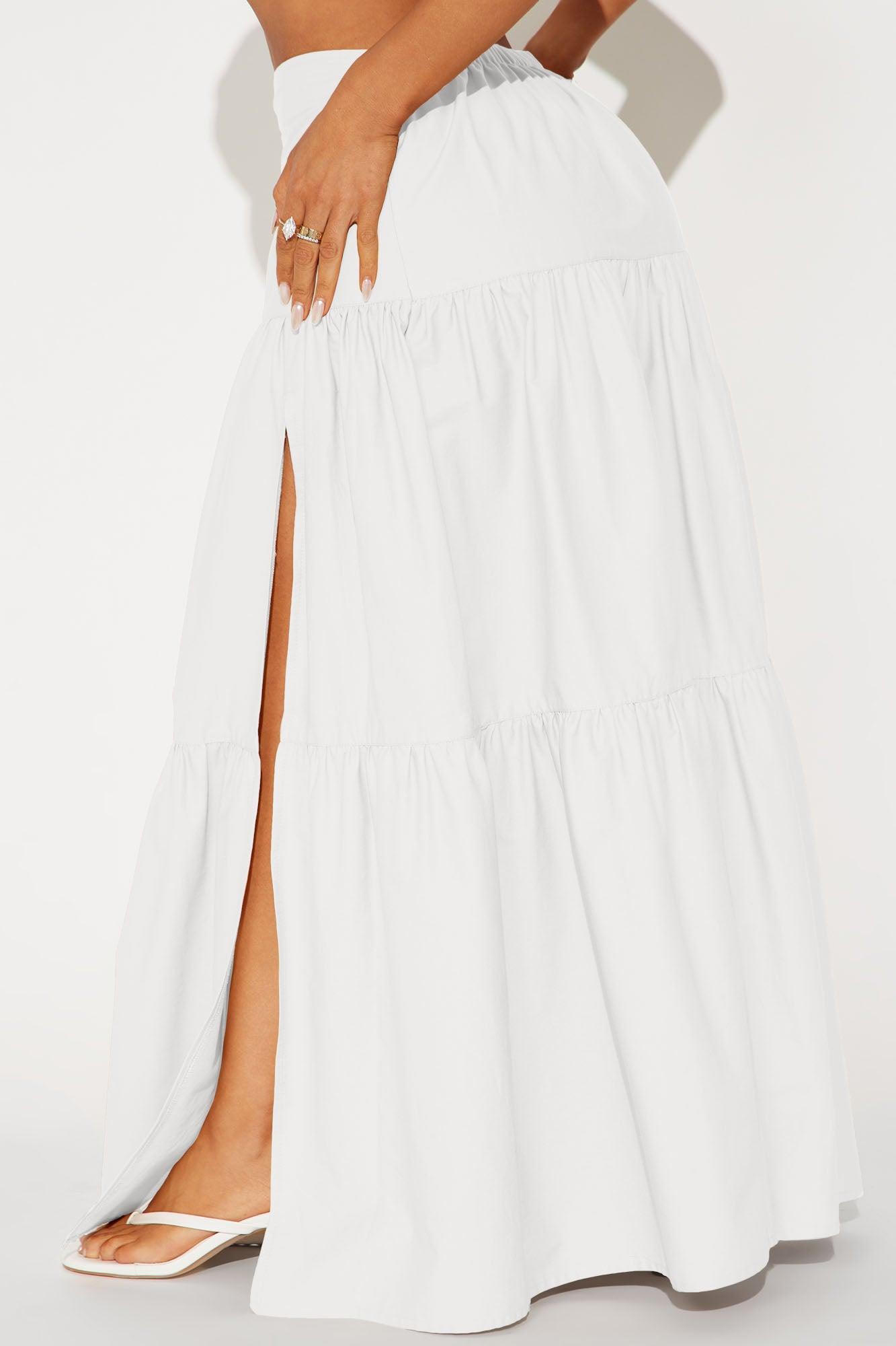 Zoey Poplin Tiered Maxi Skirt - White Product Image